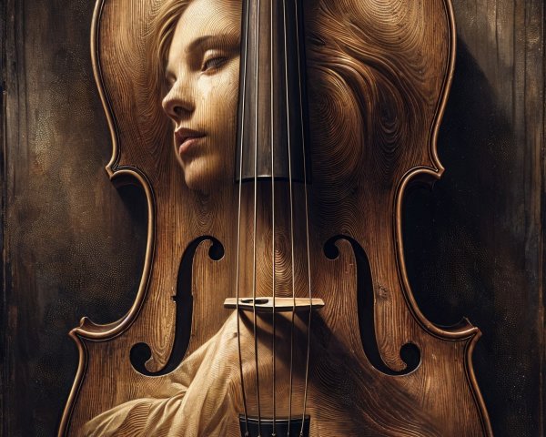 Violin and Woman's Portrait in Harmonious Design