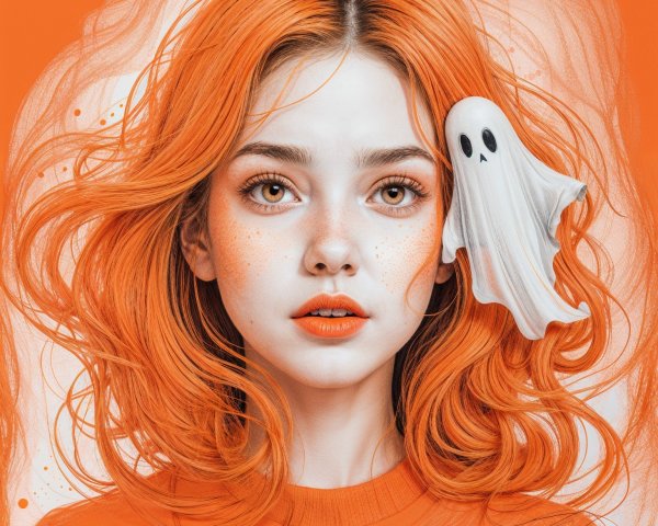 Young woman with orange hair in Halloween theme