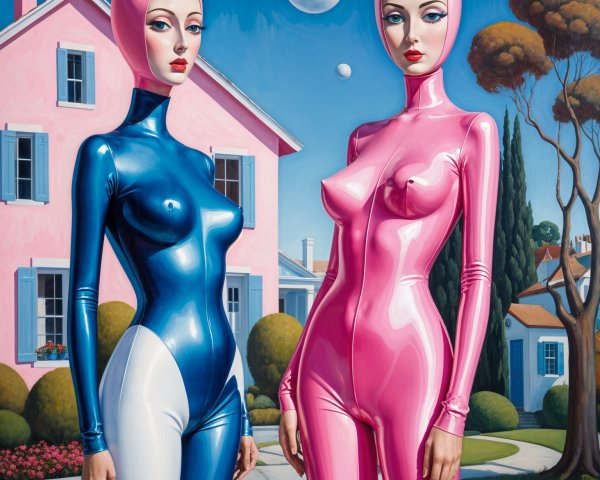 Stylized Figures in Bodysuits by Pastel House and Trees