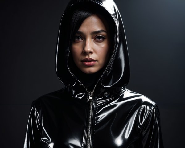 Portrait of a Woman in a Black Hooded Jacket