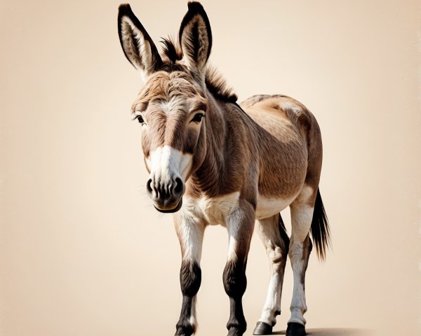 Realistic depiction of a donkey on a neutral background