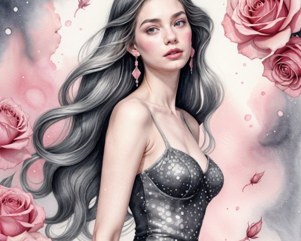 Portrait of a Young Woman with Silver Hair and Dress