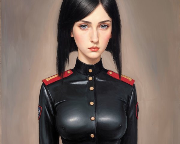 Portrait of a young woman in a black uniform