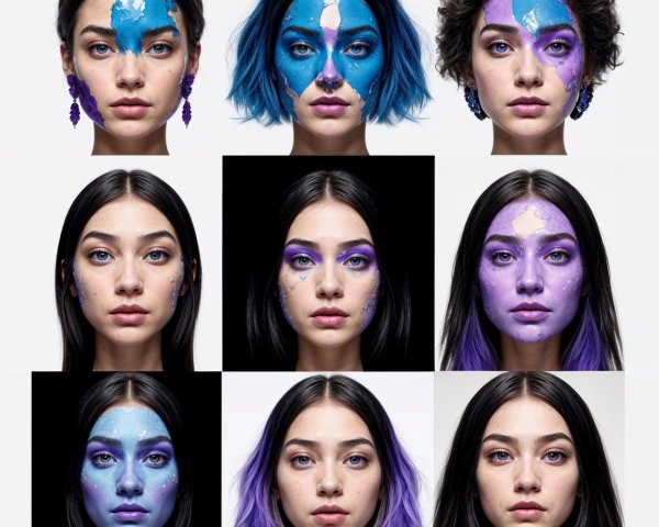 Nine Portraits of Artistic Face Paint and Hairstyles