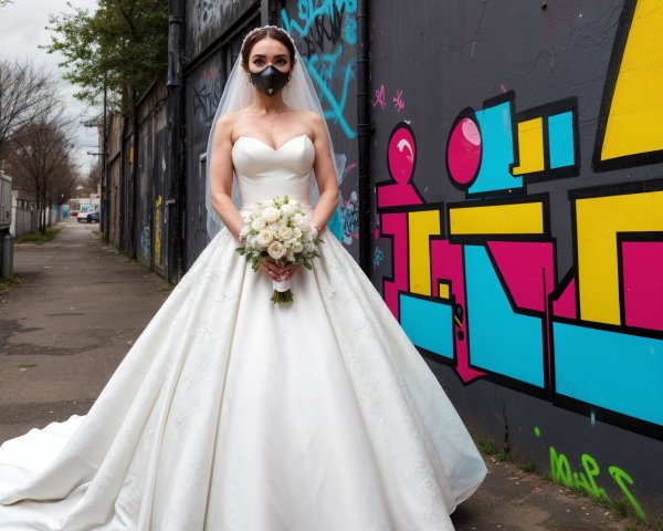 Bride in White Gown with Urban Graffiti Background
