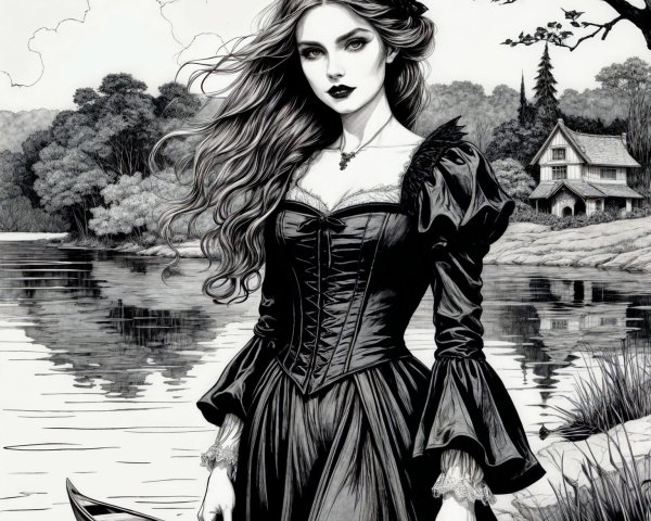 Elegant Woman in Black Dress by Serene River