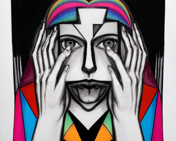 Symmetrical Face Artwork with Bold Colors and Shapes