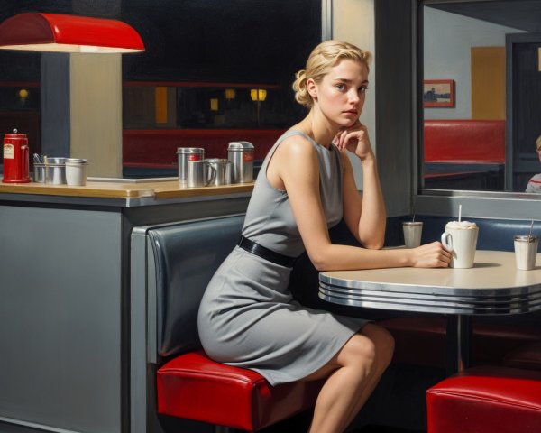Young Woman in Vintage Diner Booth with Nostalgic Decor