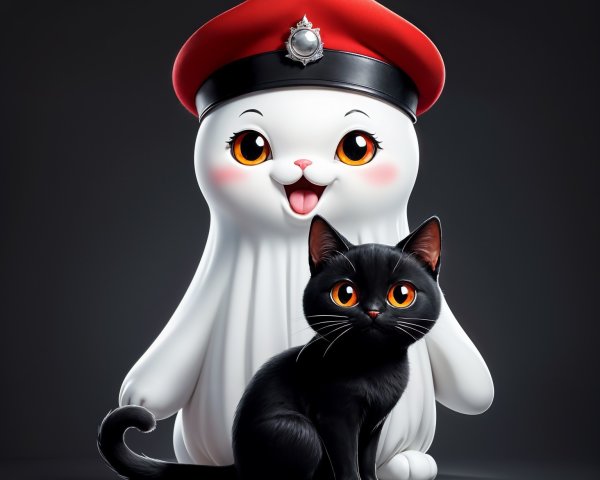 Cartoon Cat Police Officer with Friendly Companion