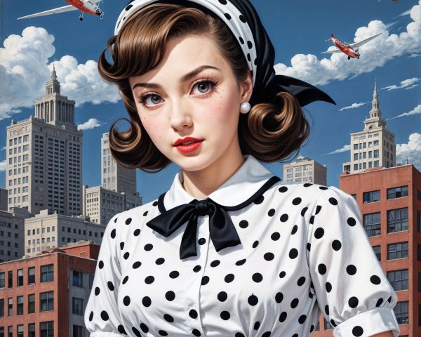 Retro Fashion Scene with Young Woman and Airplanes