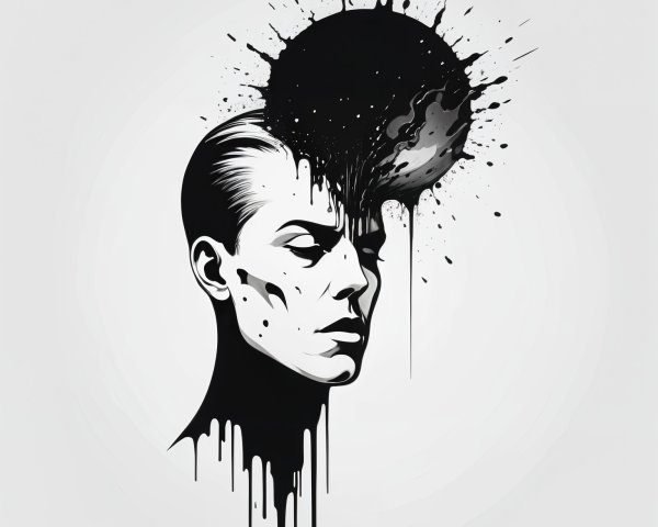 Black and White Portrait with Chaotic Thought Symbolism