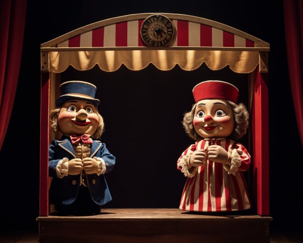 Vintage Puppet Stage with Charming Puppets Displayed