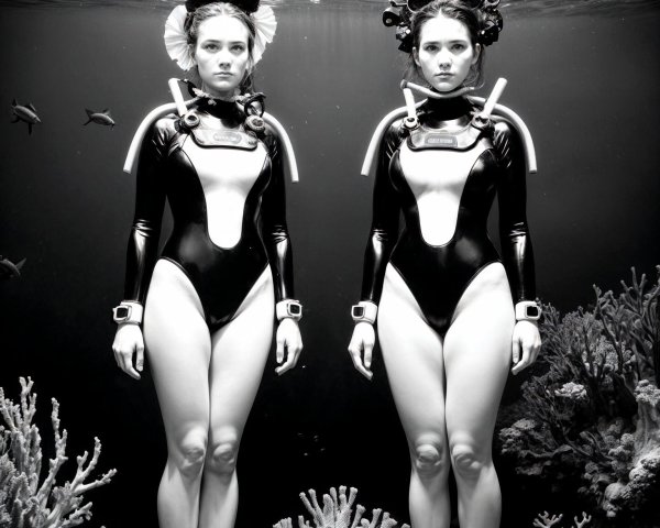 Underwater Scene with Women in Futuristic Swimsuits
