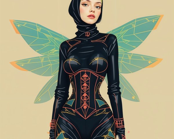 Fantastical Character in Black Bodysuit with Wings