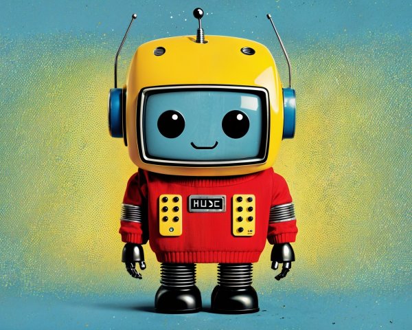 Retro-Inspired Robot with Vibrant Blue Background