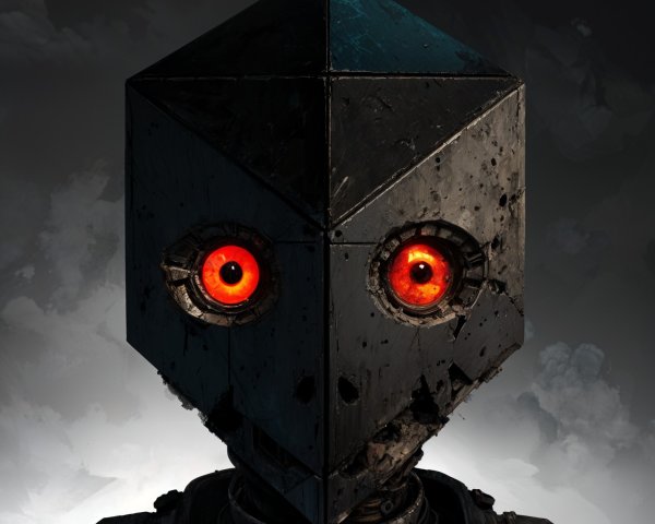 Humanoid Robot with Angular Black Pyramid Head