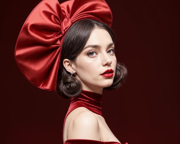 Elegant Young Woman in Red Gown Against Red Backdrop