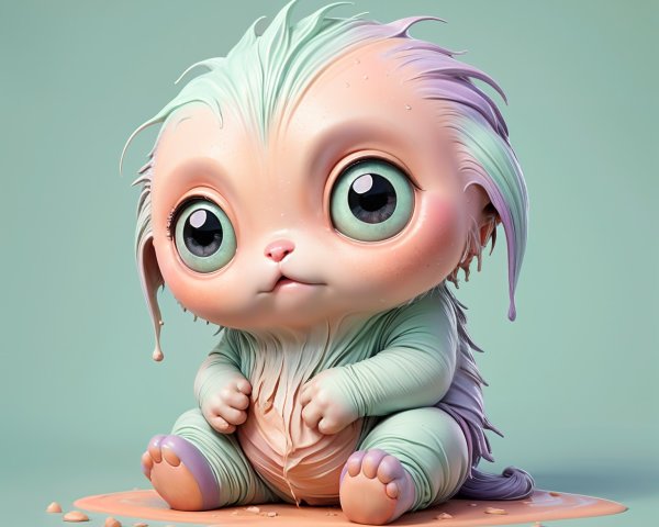 Whimsical Oversized Creature with Pastel Fur and Eyes