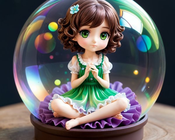 Charming Figurine of Girl in Colorful Bubble