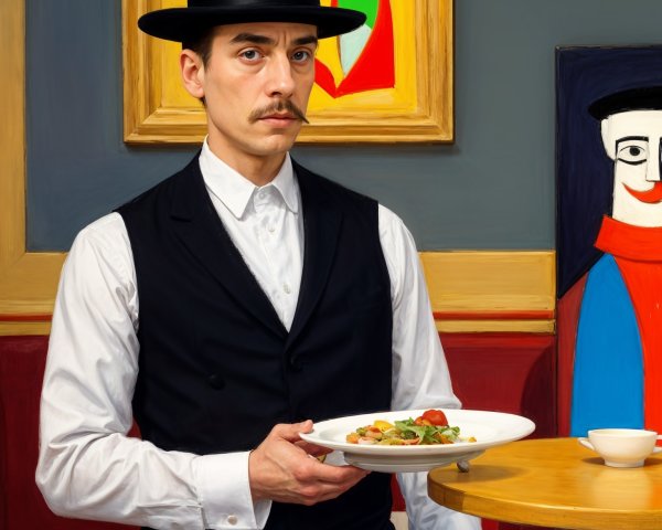 Elegant Male Waiter with Vibrant Food Presentation