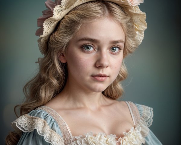 Young woman in vintage dress with floral headpiece