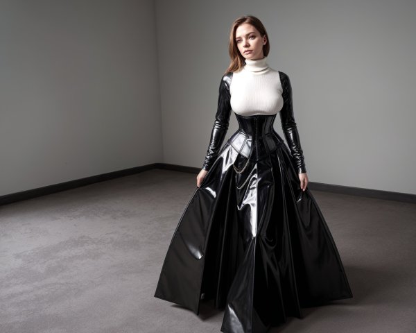Model in Black Latex Gown in Modern Minimalist Space