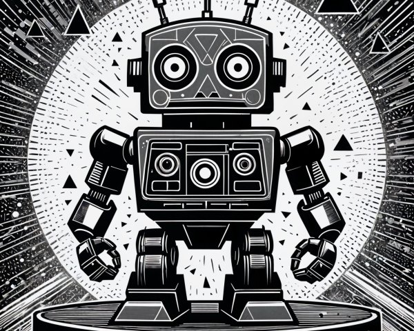 Vintage Robot Illustration in Black and White