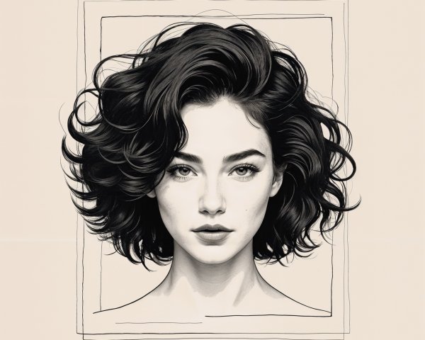 Portrait of a Woman with Curly Hair and Monochrome Style
