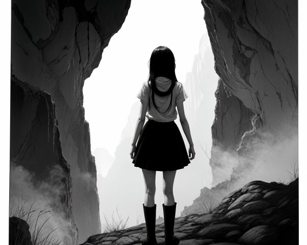 Solitary Figure at Cave Entrance with Ethereal Light