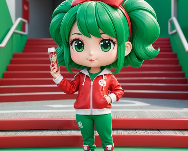 Cartoon Character with Green Hair and Colorful Outfit