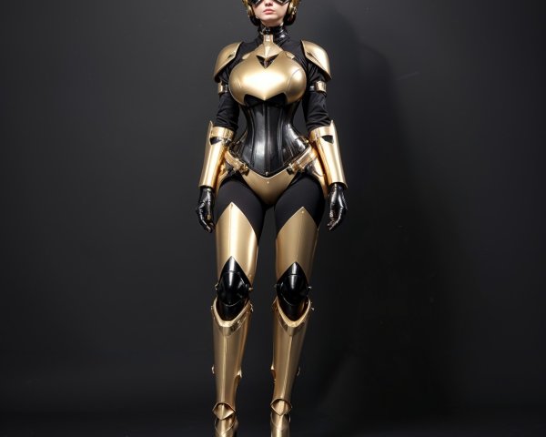 Futuristic Female Figure in Gold and Black Costume