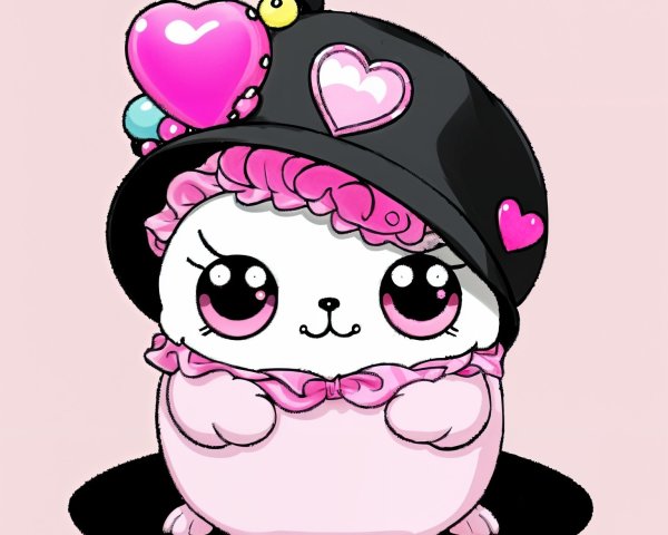 Chubby Character with Pink Features and Black Hat