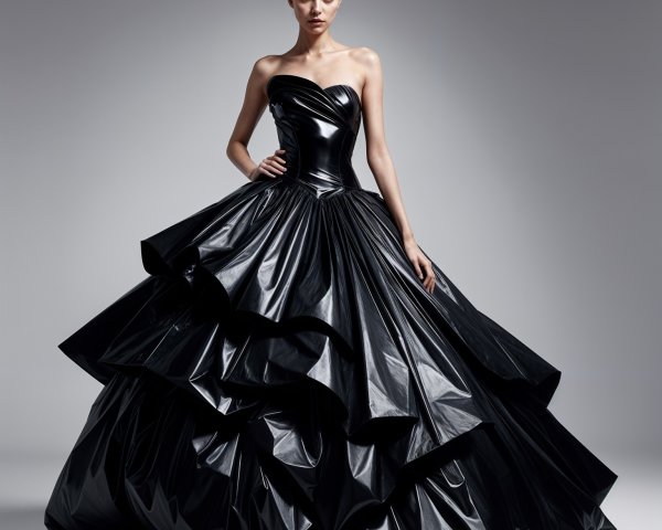 Elegant Strapless Black Ball Gown with Ruffles