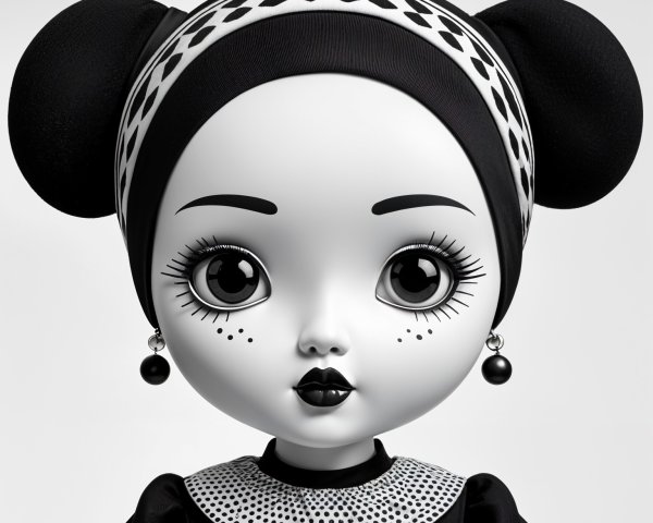 Monochrome Doll with Geometric Patterns and Accessories