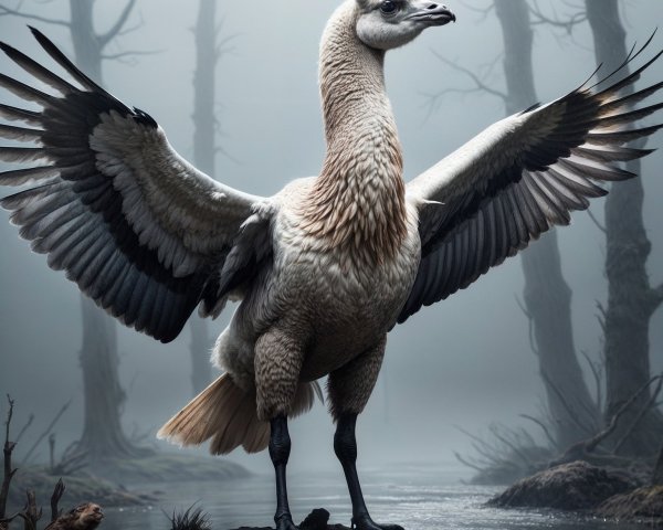 Mythical Creature on Rocky Outcrop by Misty River
