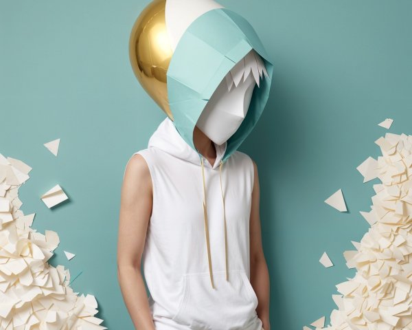 Oversized Gold and Teal Hooded Figure with Paper Texture