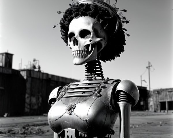 Metallic Skeleton with Crown in Desolate Setting