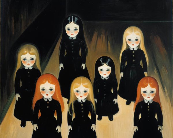 Children in Victorian Clothing with Dark Eyes and Pale Faces