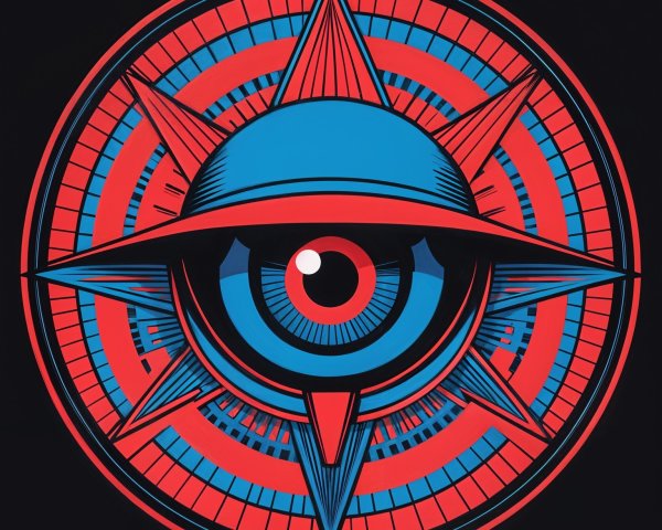 Bold Stylized Eye with Circular Design and Geometric Shapes