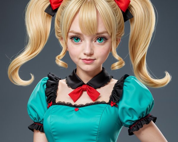 Character with Green Eyes and Turquoise Dress