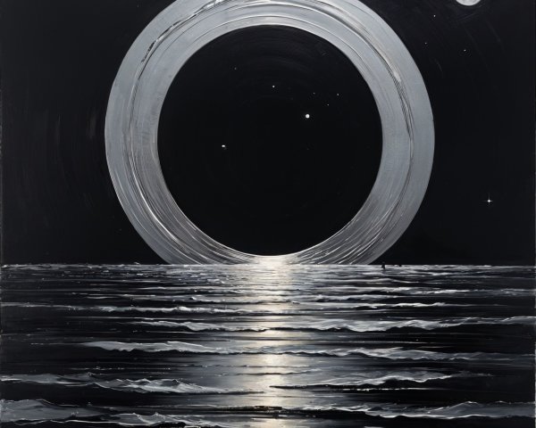 Surreal Artwork of Luminous Ring Over Dark Ocean