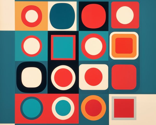 Vibrant Geometric Shapes in Colorful Grid Pattern