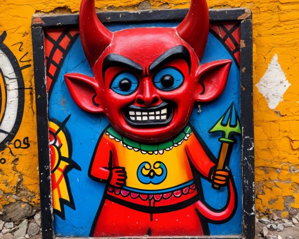 Vibrant Cartoon Red Demon Character with Trident