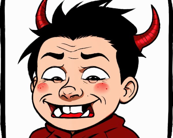 Cartoonish Boy with Red Horns and Playful Expression