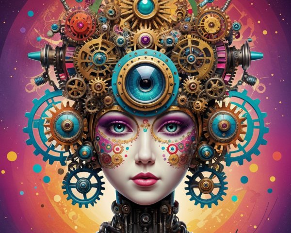 Futuristic Female Figure with Steampunk Elements