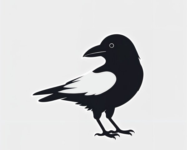 Stylized Black Crow with White Wing Patch Design