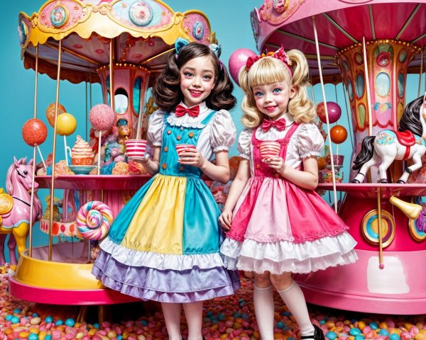 Young Girls in Colorful Outfits by Candy Carousel