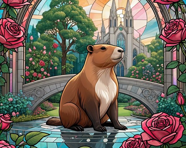 Stained-Glass Capybara by Waterway and Cathedral