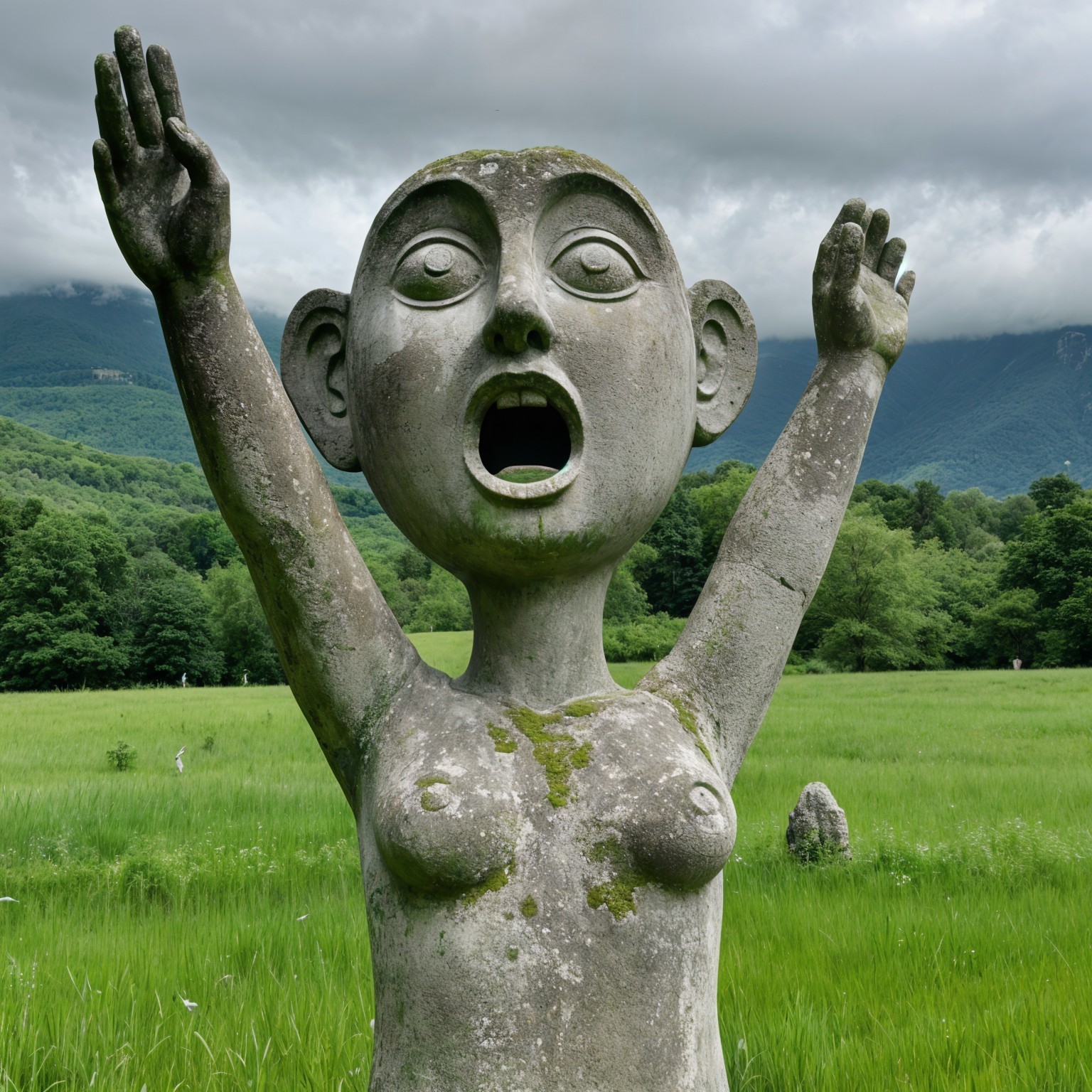 Large Stone Sculpture of Human Figure in Nature
