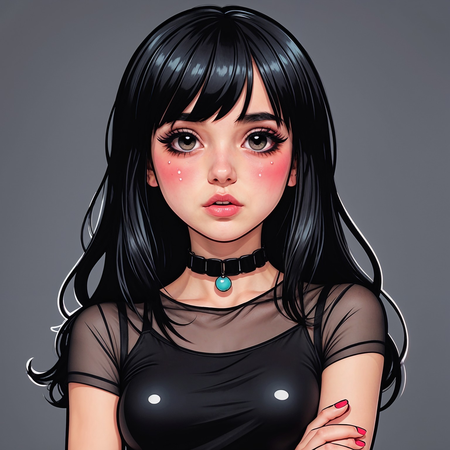Young Woman with Black Hair and Turquoise Choker